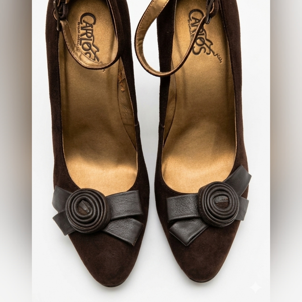 Brown Suede And Leather Ankle-Strap Wedges - size 7.5 - Picture 5 of 14